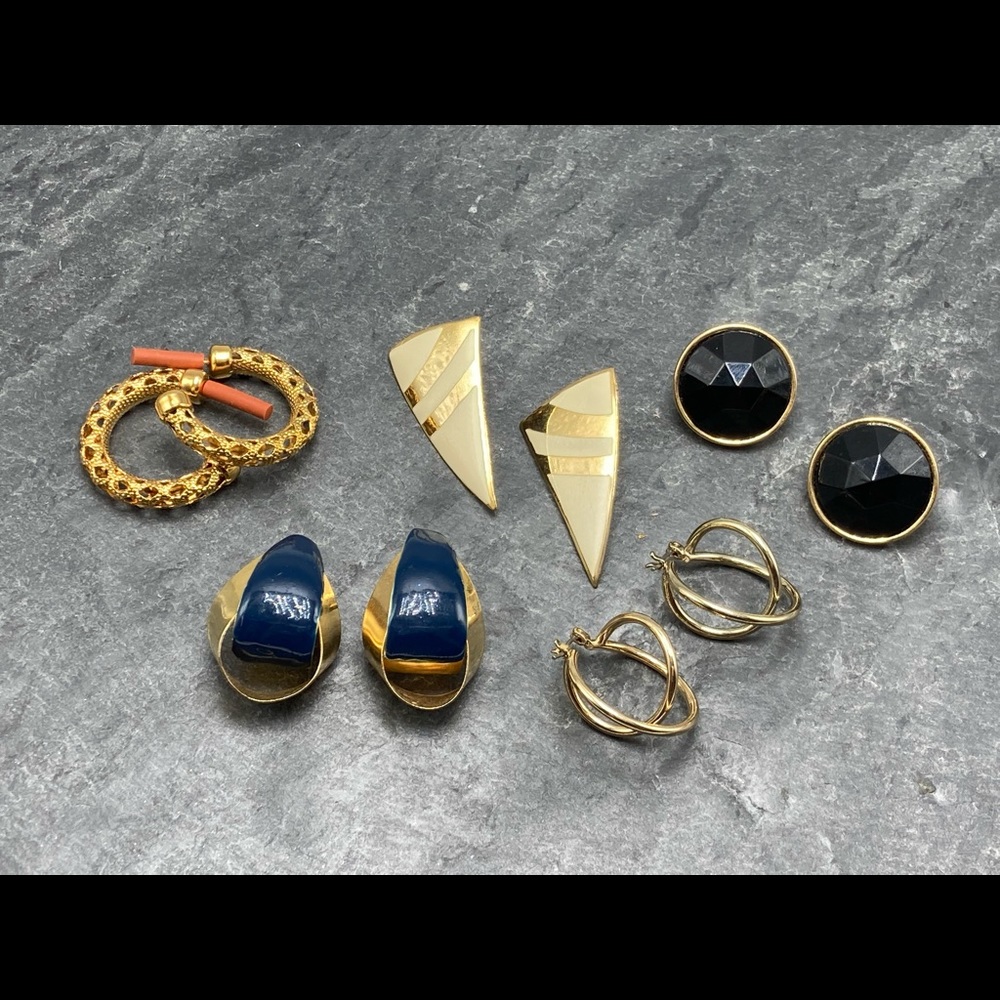 PIERCED Vintage women’s bundle 5x pairs earrings gold enamel hoops